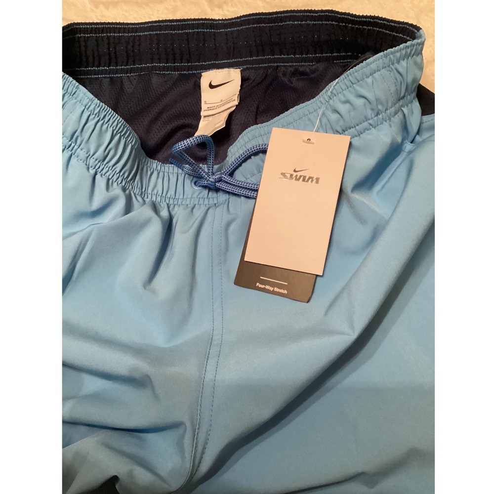 Nike Mens Swim Trunks Light Blue Navy Colorblock 4-Way Stretch NESSA462-438 S - Picture 4 of 5